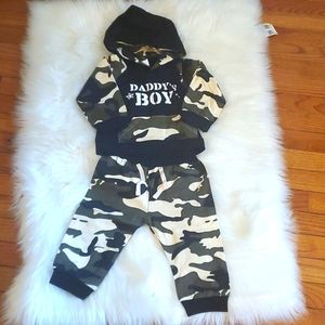 Baby Boy, Daddys Boy Print Camouflage Long-sleeve Hoodie and Pants Set,